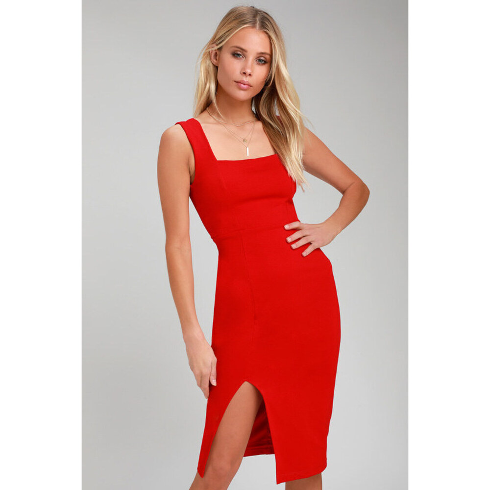 Lulus Style Goals Red Sleeveless Bodycon Midi Dress - Size L